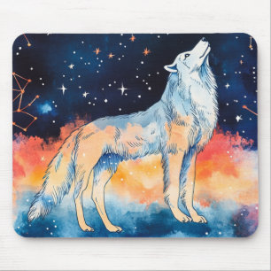 Nebula Howling Wolf Cosmic Galaxy Mouse Mat