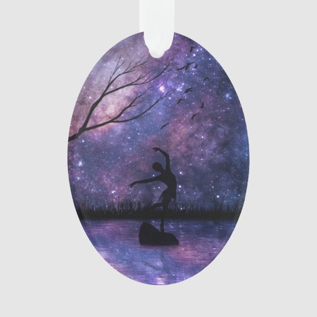 Nebula Sky Dancer Silhouette - Purple & Pink Ornament (Front)
