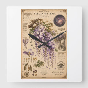 Nebula Wisteria Victorian Botanical Museum Print Square Wall Clock