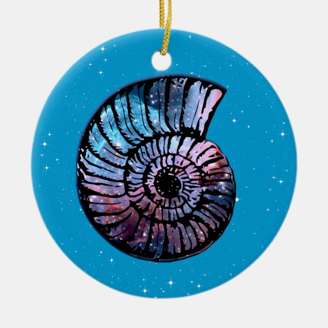 Nebula with Stars in a Nautilus Shell  Ceramic Tree Decoration (Front)