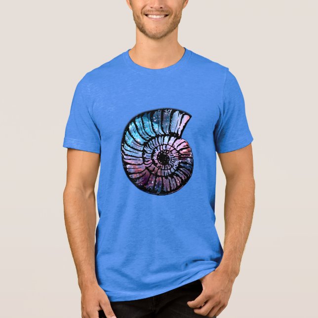 Nebula with Stars in a Nautilus Shell Tri-Blend Shirt (Front)