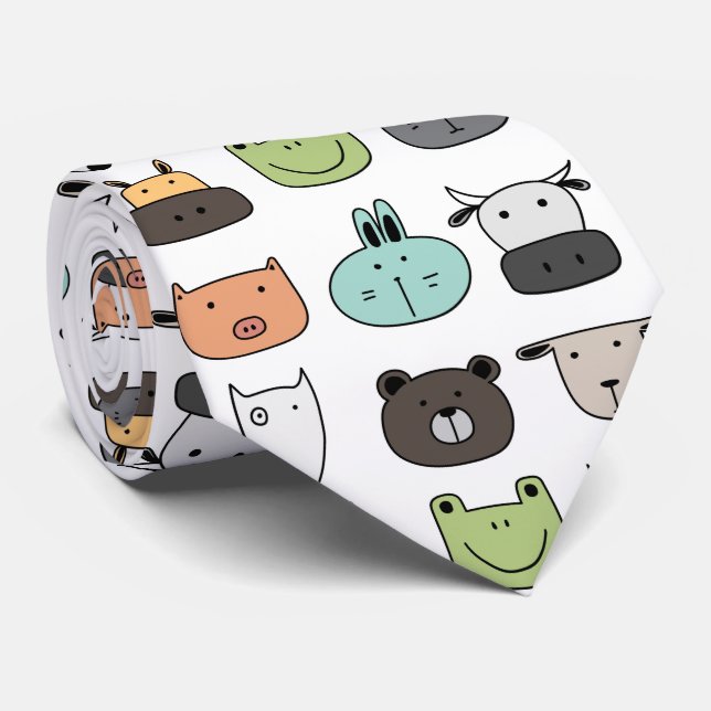 Neck Tie - Animal Faces (Rolled)