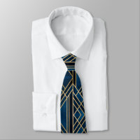 Neck Tie - Art Deco Blue & Gold Mirrored
