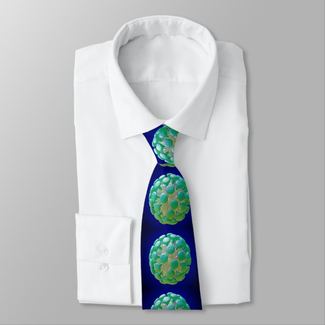 Neck tie - Coronavirus  Green on Blue (Tied)