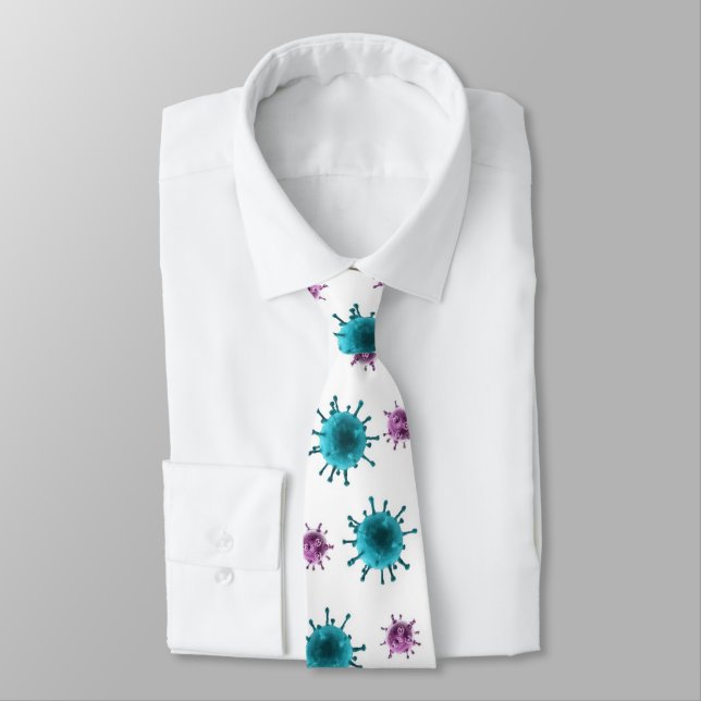 Neck Tie - Flu Virus Images (blue/purple on white) (Tied)