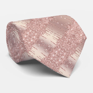 Neck Tie for Party Rose Gold Blush Glitter Drips