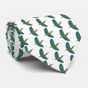 Neck Tie - Green Heron (white)