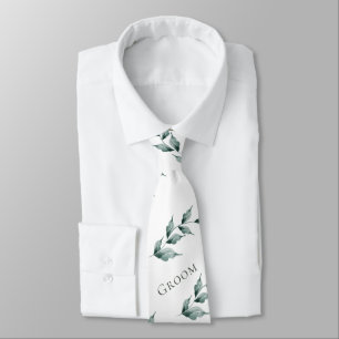 Neck Tie Groom   Greyed Jade Green Botanical