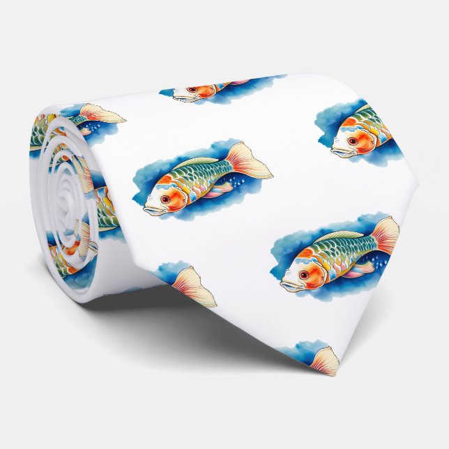 Neck Tie - Watercolor Series: Koi Fish (Rolled)