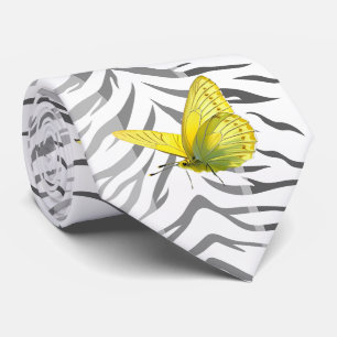 Neck Tie Yellow Butterfly and Tiger Stripes
