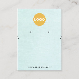 Necklace and Stud Earring Holder Logo Blue Linen Business Card