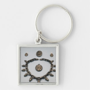 Necklace, earrings, brooch and pendant, c.1870 key ring