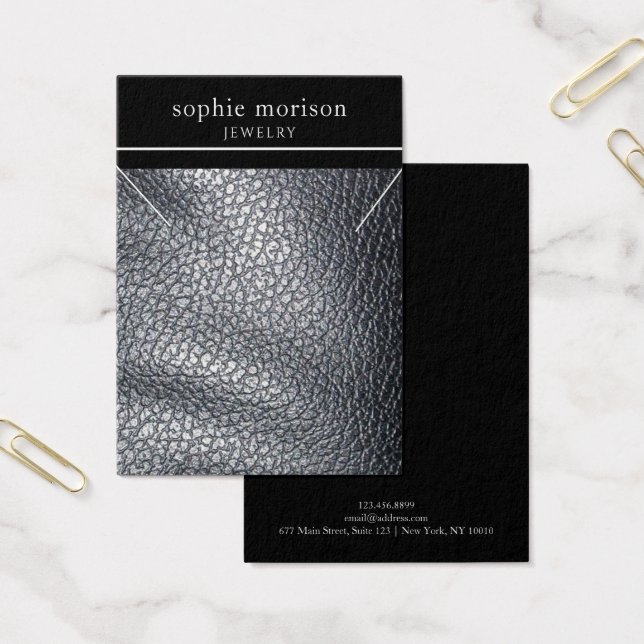 Necklace Jewellery Display Card • Black Leather (Office)