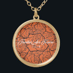 Necklace Orange & Gold Roses-Families Are Forever<br><div class="desc">Necklace shown in Gold tone with a layered rose print over a Tangerine Orange background and text of "Families Are Forever 2018" in fancy script of White. Customise this necklace with a special date or/and choose your style or change colours. Or buy as designed.</div>
