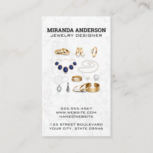 Necklaces, Rings, Earrings Business Card (Front)