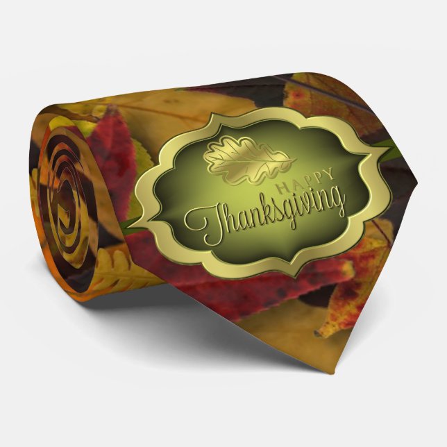Necktie - Autumnal Happy Thanksgiving (Rolled)