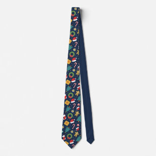 Necktie Christmas Icons Holiday Navy Blue Festive