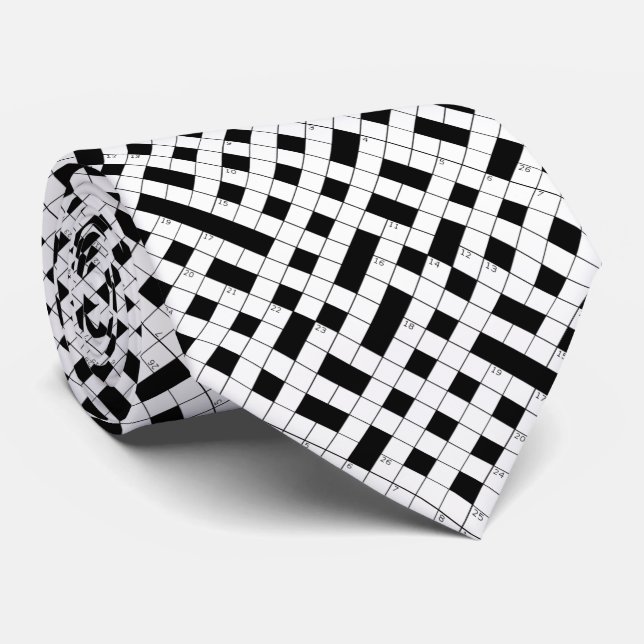 Necktie Crossword Puzzle Pattern Tie Black White (Rolled)