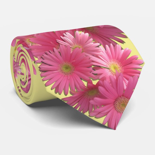 Necktie - Dark Pink Gerbera Daisies (Rolled)