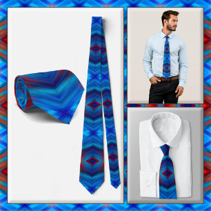 NECKTIE - Shades of Blue with Red - Mandala Design