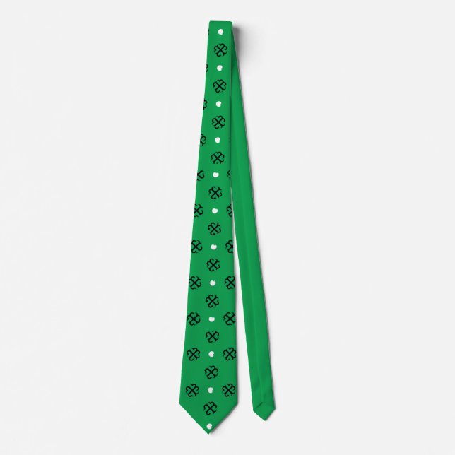Necktie St Patricks Day Clover Dot Green Black Tie (Front)