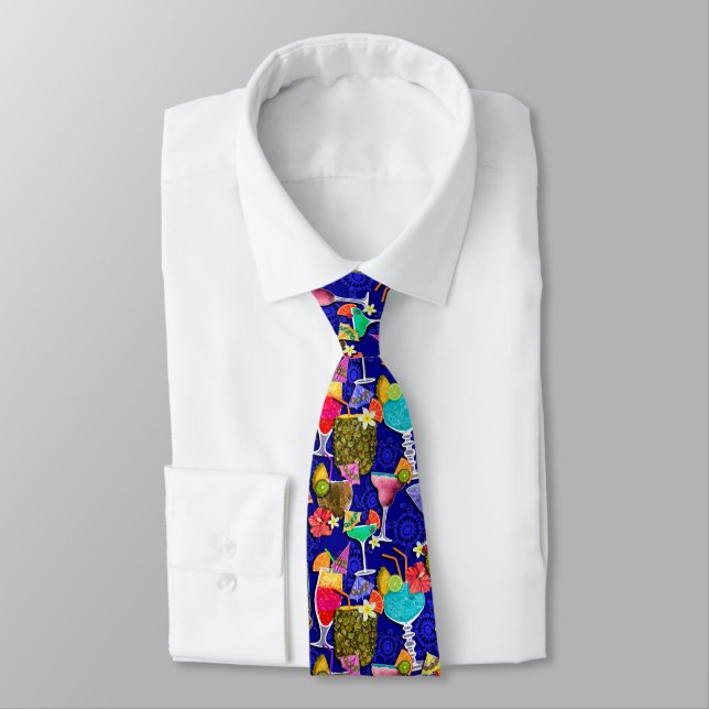 NECKTIE TROPICAL DRINKS ALCOHOL FLOWERS PARTY (Tied)
