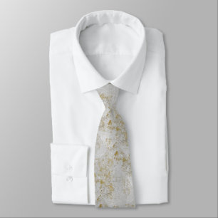 Necktie With Modern Brocade Gold White Design