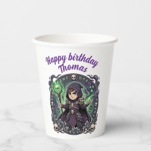 Necromancer Dark Magic Anime Chibi Gamer Birthday Paper Cups
