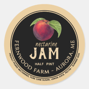 Nectarine Jam Jelly Preserves Black Kraft Vintage Classic Round Sticker