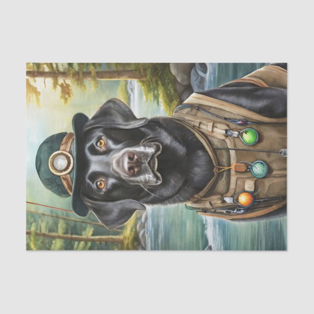 Ned goes to the Lake, Black Lab in Fishing Vest Tissue Paper (Front)