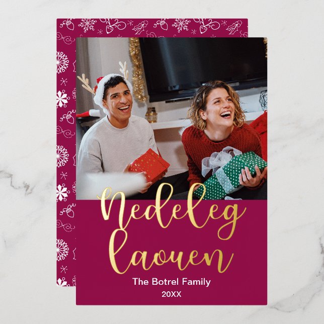 Nedeleg Laouen Merry Christmas In Breton, Elegant Foil Holiday Card (Front/Back)