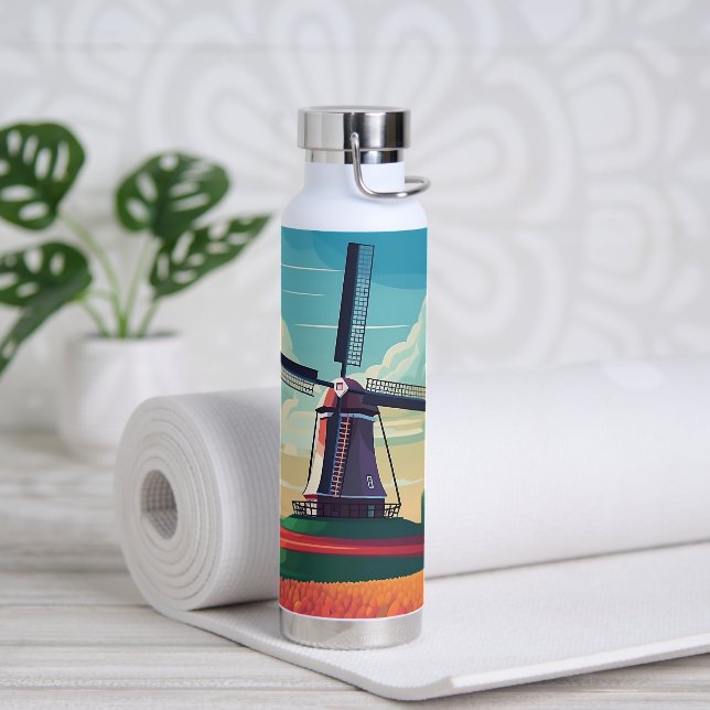 Nederland WIndmill Tulip Field Travel Gift Water Bottle (Yoga)