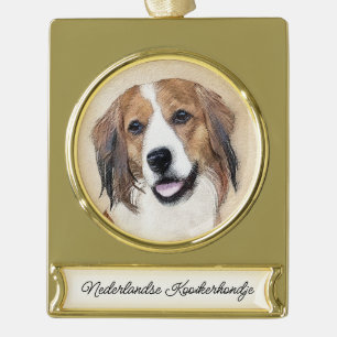 Nederlandse Kooikerhondje Painting - Dog Art Gold Plated Banner Ornament