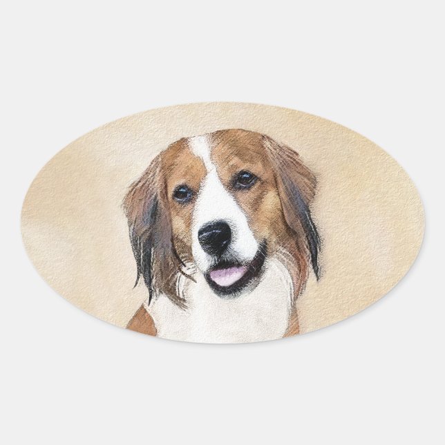 Nederlandse Kooikerhondje Painting - Dog Art Oval Sticker (Front)