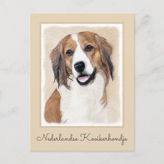 Nederlandse Kooikerhondje Painting - Dog Art Postcard (Front)
