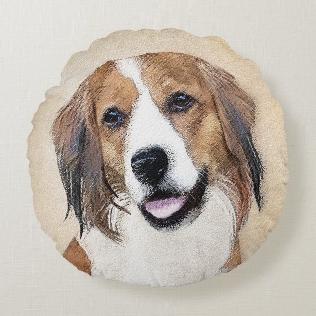 Nederlandse Kooikerhondje Painting - Dog Art Round Cushion (Front)