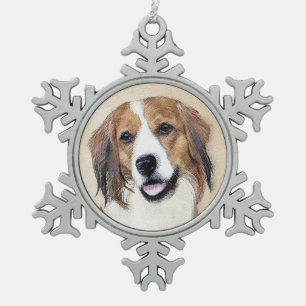 Nederlandse Kooikerhondje Painting - Dog Art Snowflake Pewter Christmas Ornament