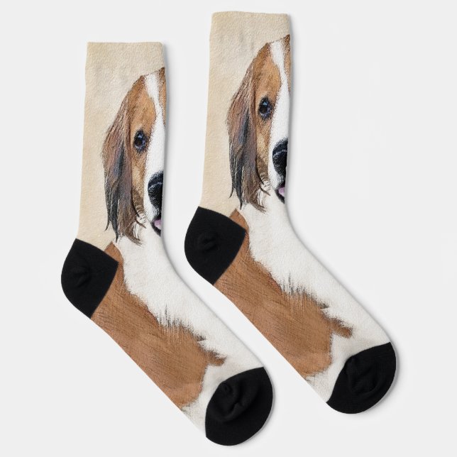 Nederlandse Kooikerhondje Painting - Dog Art Socks (Right)
