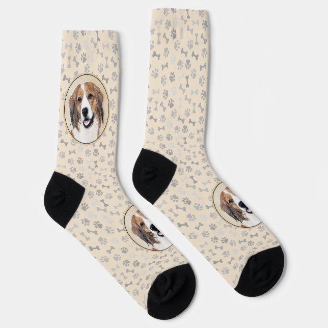 Nederlandse Kooikerhondje Painting - Dog Art Socks (Right)