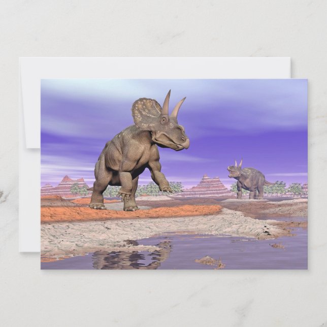 Nedoceratops/diceratops dinosaurs in nature (Front)