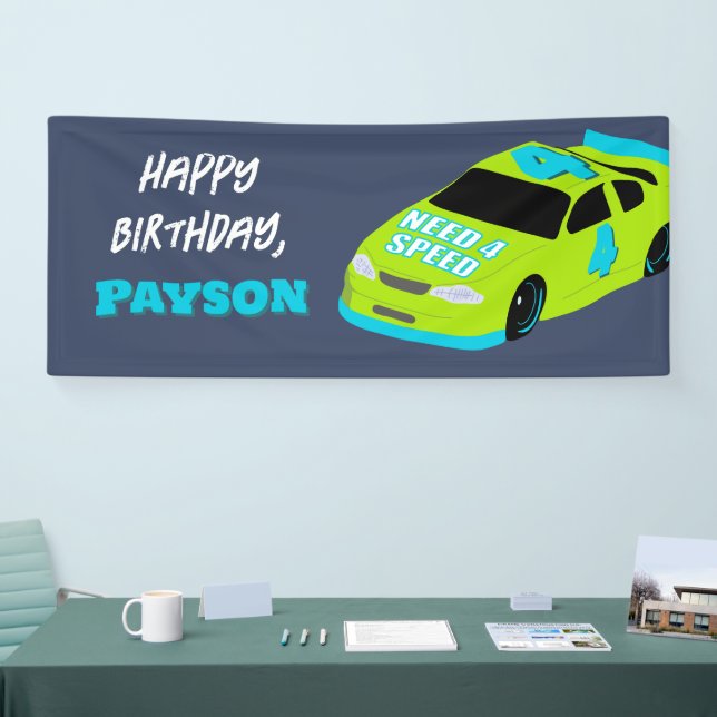 Need 4 Speed Race Car Boys 4th Birthday Party Banner (Tradeshow)