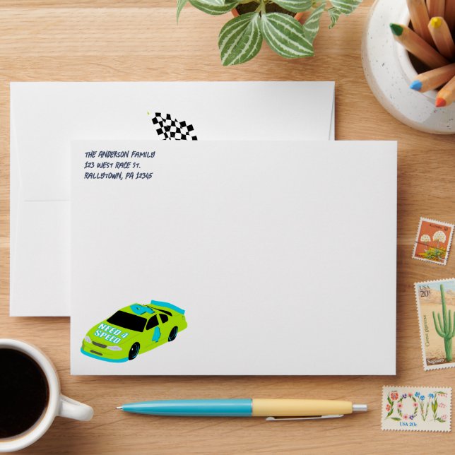 Need 4 Speed Race Car Boys 4th Birthday Party Envelope (Desk)