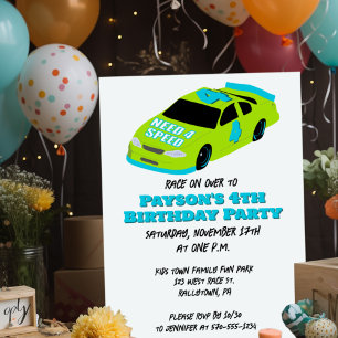 Need 4 Speed Race Car Boys 4th Birthday Party Invitation