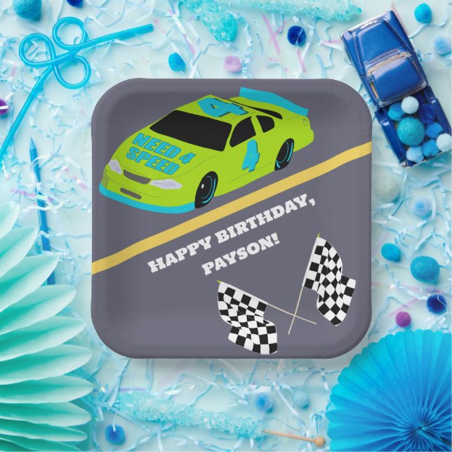 Need 4 Speed Race Car Boys 4th Birthday Party Paper Plate (Party)