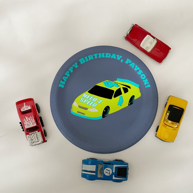 Need 4 Speed Race Car Boys 4th Birthday Party Paper Plate (Creator Uploaded)