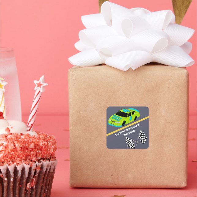 Need 4 Speed Race Car Boys 4th Birthday Party Square Sticker (Party)