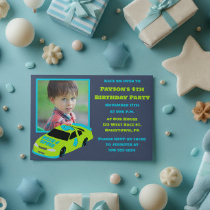 Need 4 Speed Race Car Boys 4th Birthday Photo Invitation