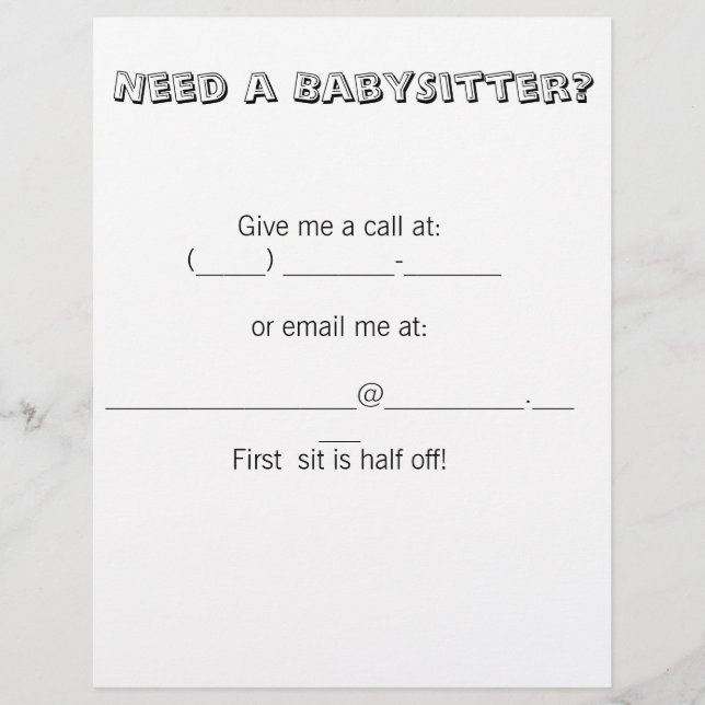 Need a BabySitter? Flyer (Front)