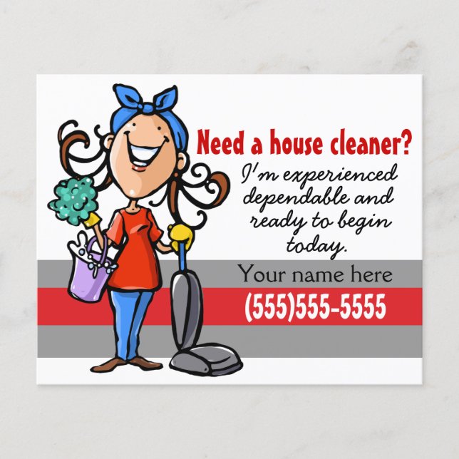 Need a Housecleaner? Custom marketing flyer (Front)