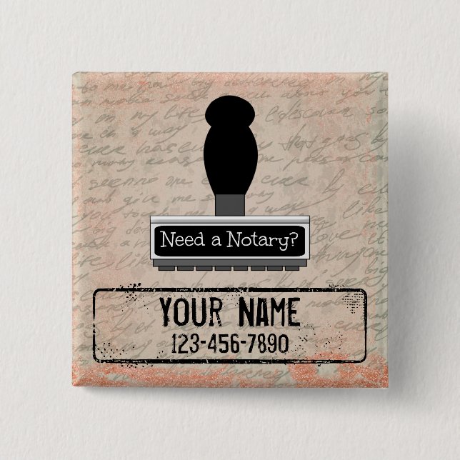 Need a Notary Rubber Stamp Customised Name Phone 15 Cm Square Badge (Front)
